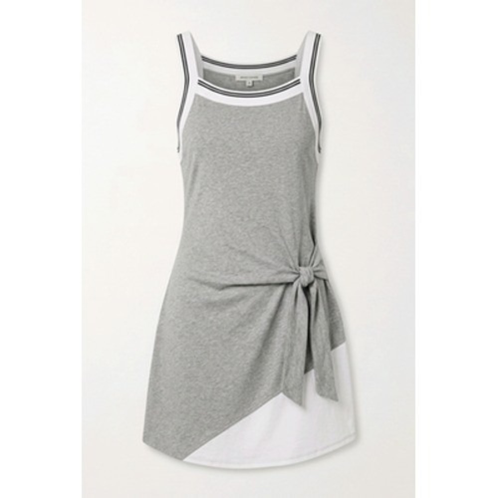 Daily Practice Tank Dress Women L Gray White Tie Waist Mini Jersey‎ Tennis Prep